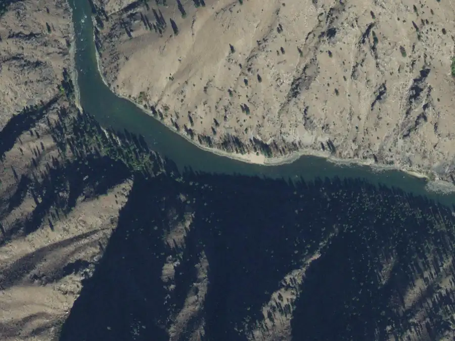 Aerial view of the river around mile 17, where Blackadar Hole is on river right