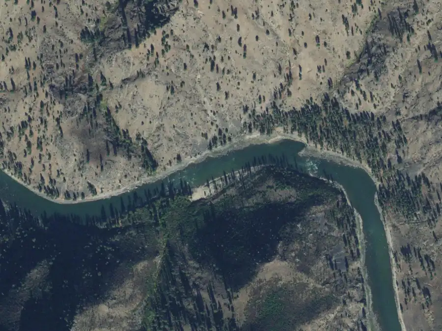Aerial view of the river around mile 24.8, where Bruin Bar is on river left