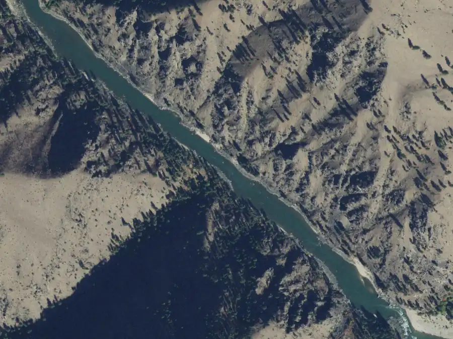 Aerial view of the river around mile 11.7, where Disappointment Creek is on river left