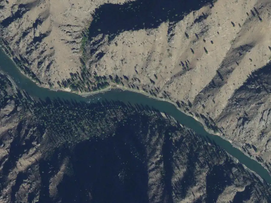 Aerial view of the river around mile 10.2, where Fawn Creek is on river right