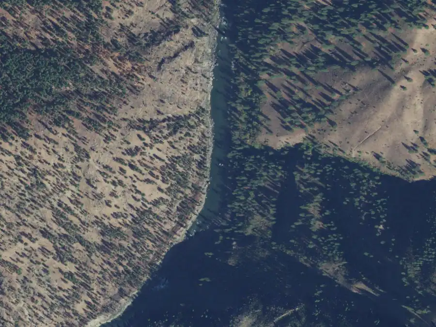 Aerial view of the river around mile 41.3, where Little Trout Creek is on river left