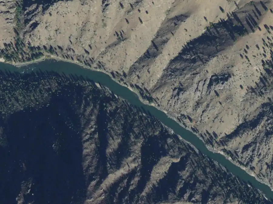Aerial view of the river around mile 10, where Otter Beach is on river left