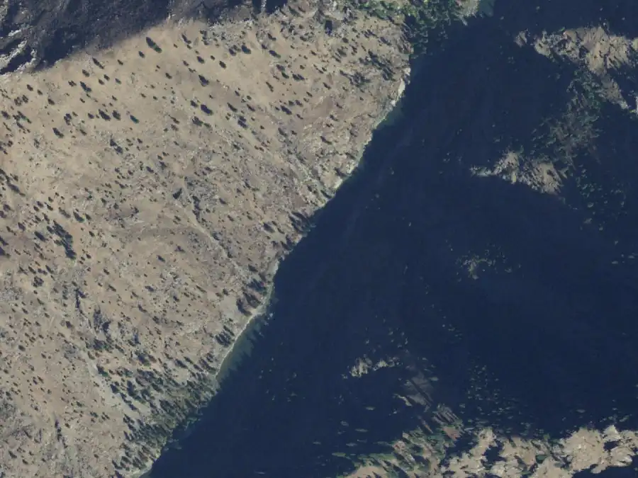 Aerial view of the river around mile 49, where Paine Creek is on river right