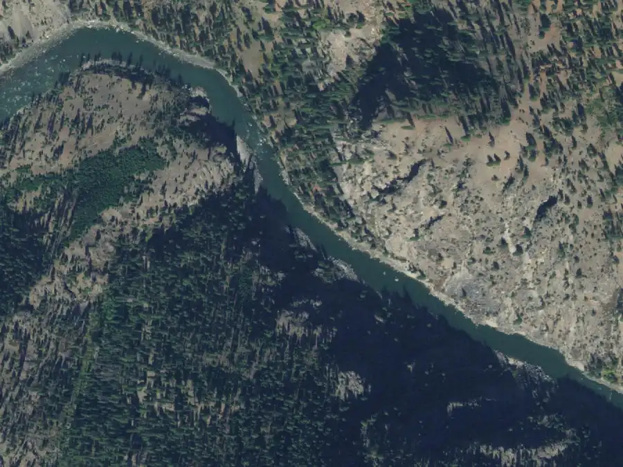 Aerial view of the river around mile 22.6, where Sunny Bar is on river right