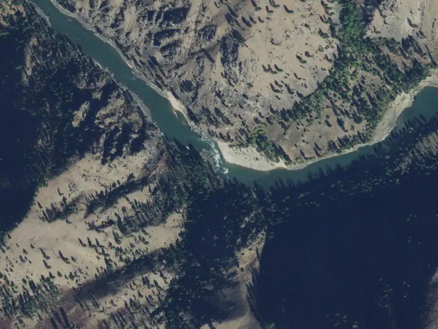 Aerial view of the river around mile 11.3, where Tag Creek is on river left