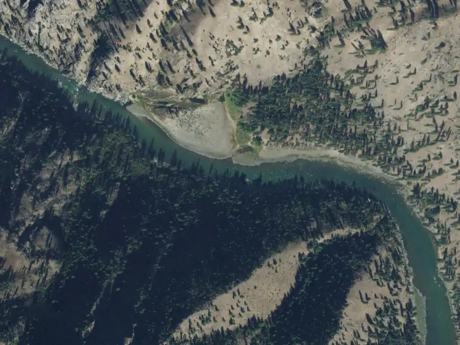Aerial view of the river around mile 19.6, where Upper Corey Bar is on river right