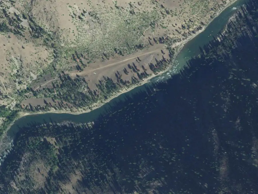 Aerial view of the river around mile 54.1, where Wilson Bar is on river right