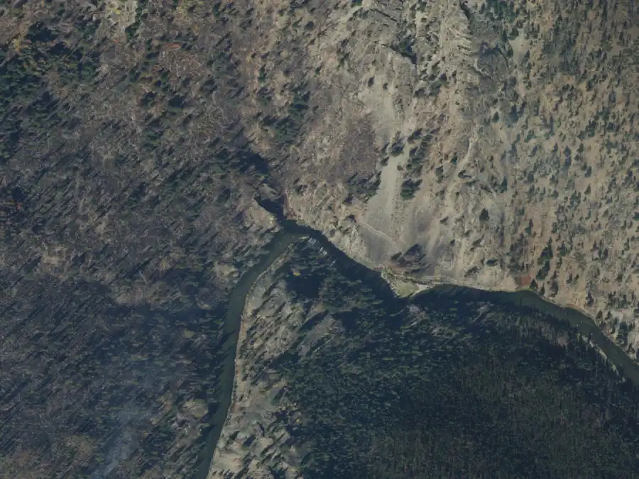 Aerial view of the river around mile 6.5, where Big Bend is on river right
