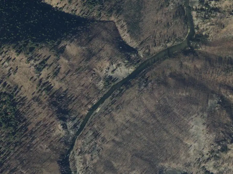 Aerial view of the river around mile 5.5, where Boy Scout is on river right