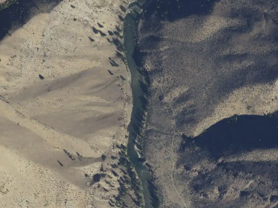 Aerial view of the river around mile 61.9, where Broken Oar is on river right