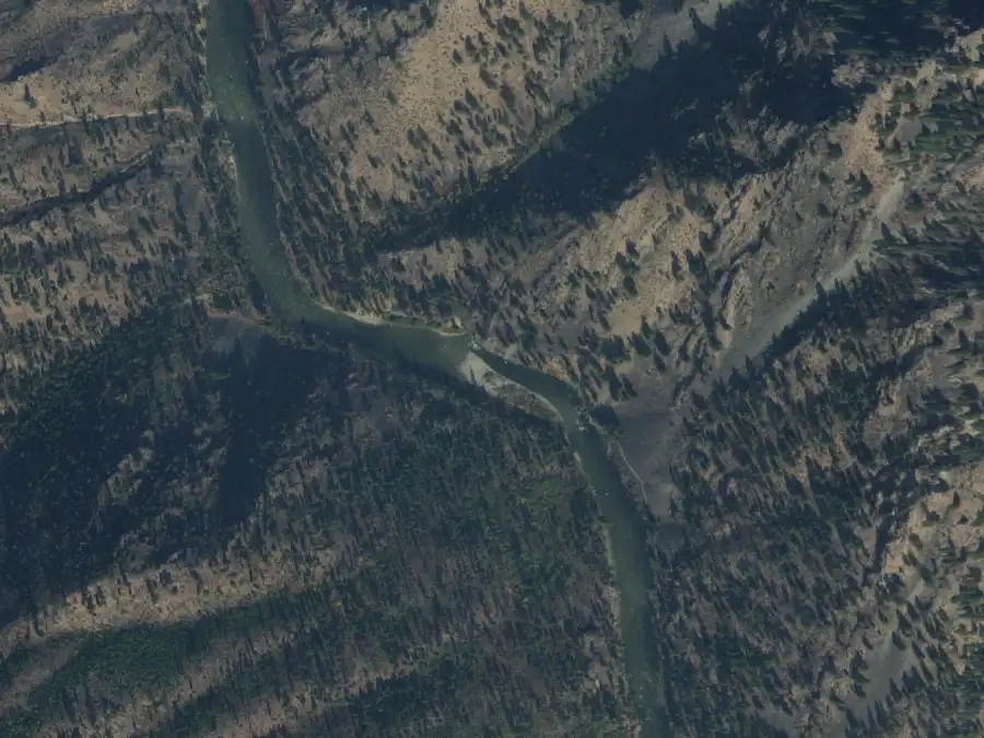 Aerial view of the river around mile 27.4, where Pungo Creek is on river left