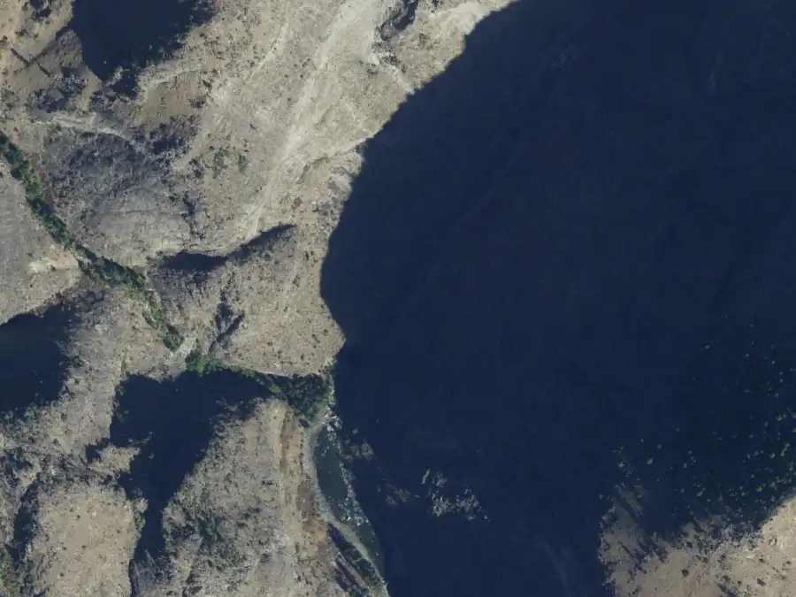 Aerial view of the river around mile 82.5, where Redside is on river left