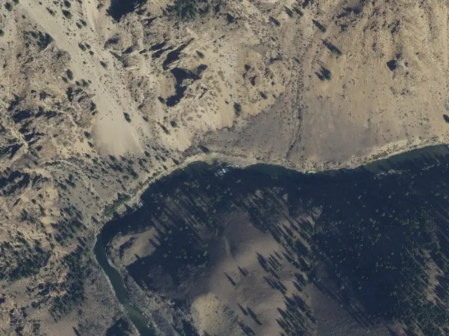 Aerial view of the river around mile 57.9, where Tappan Falls is on river left