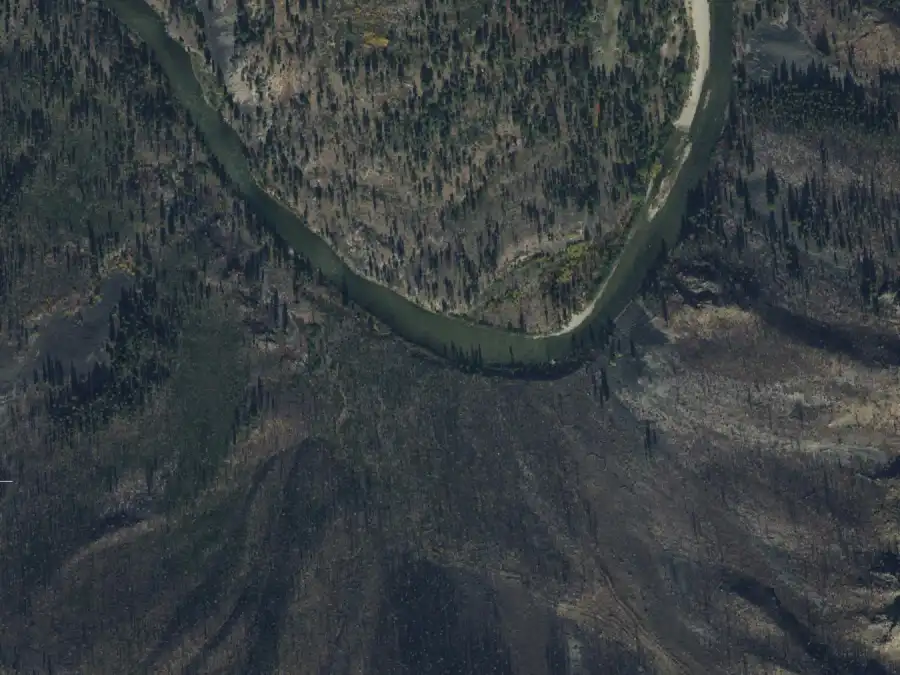 Aerial view of the river around mile 12.5, where Thimbleberry is on river right
