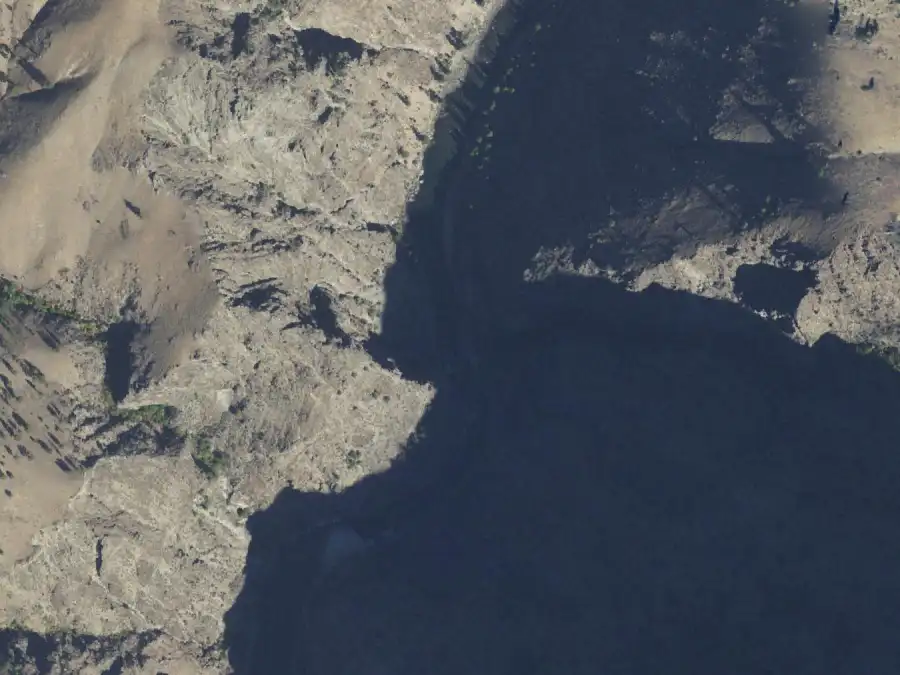 Aerial view of the river around mile 88.8, where Tumble Creek is on river right