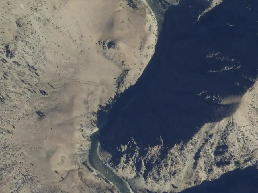 Aerial view of the river around mile 72.9, where Wilson Creek is on river right
